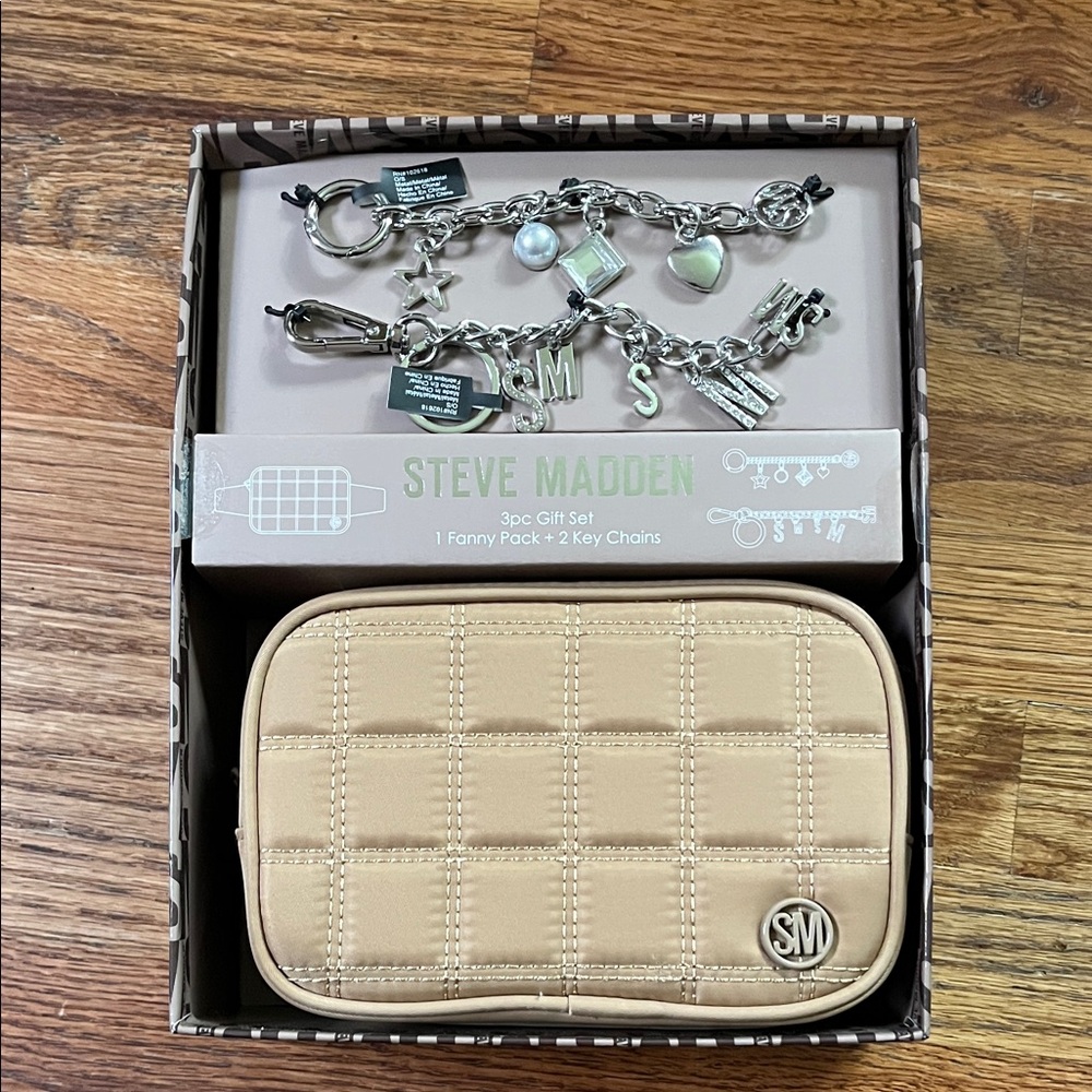 Steve Madden Beige Quilted Fanny Pack with Silver Accents